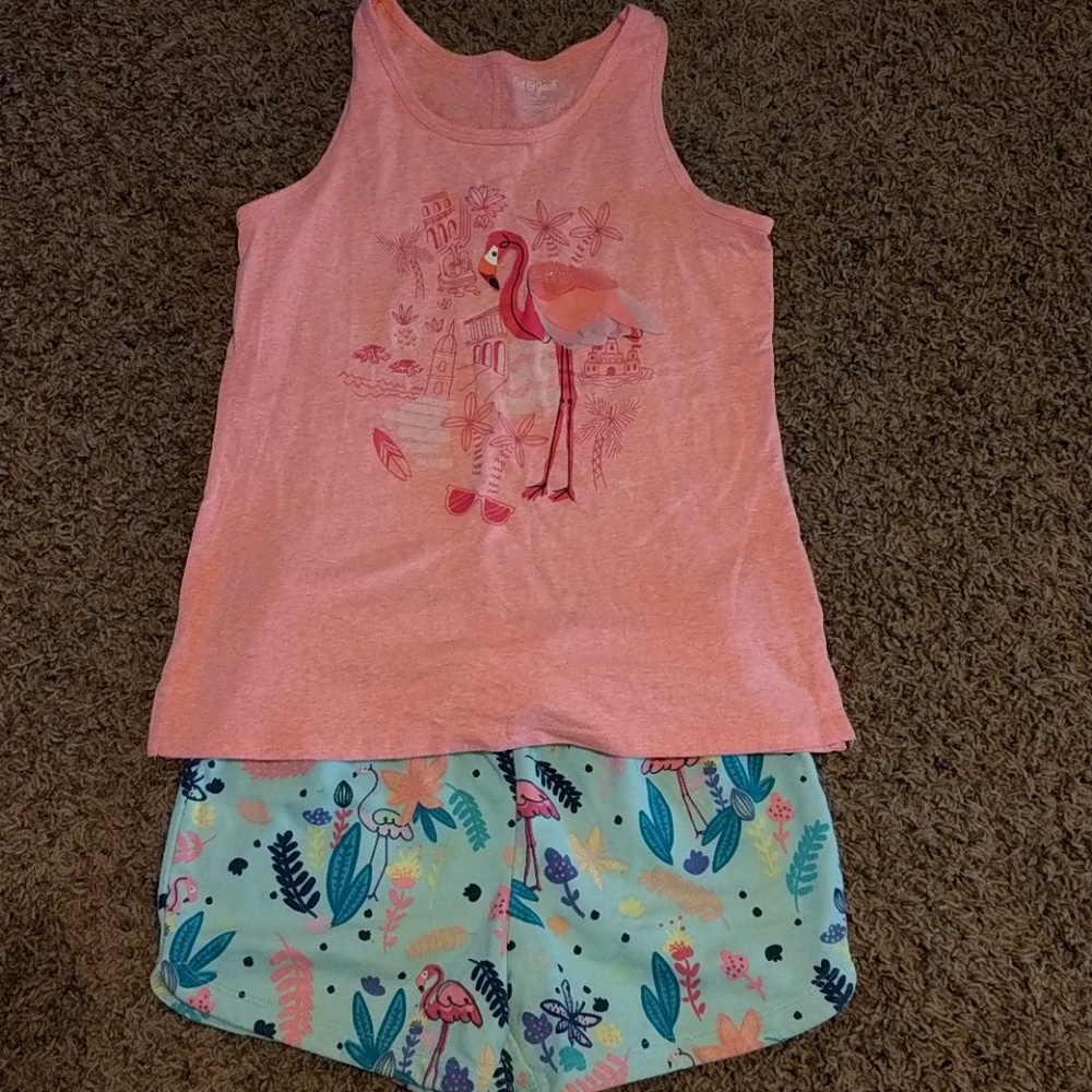 Cat & Jack flamingo shirt & shorts size 10/12.